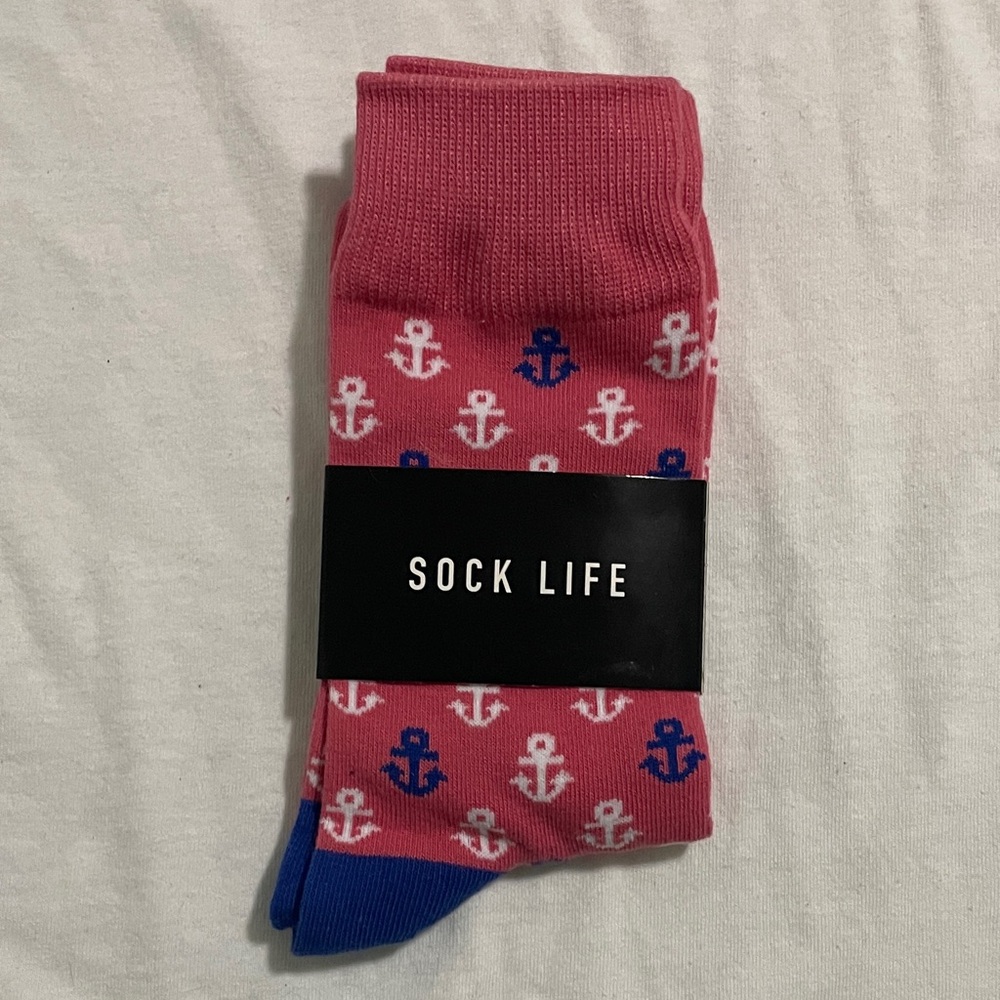 Men’s Pink Anchor Pattern Crew Socks